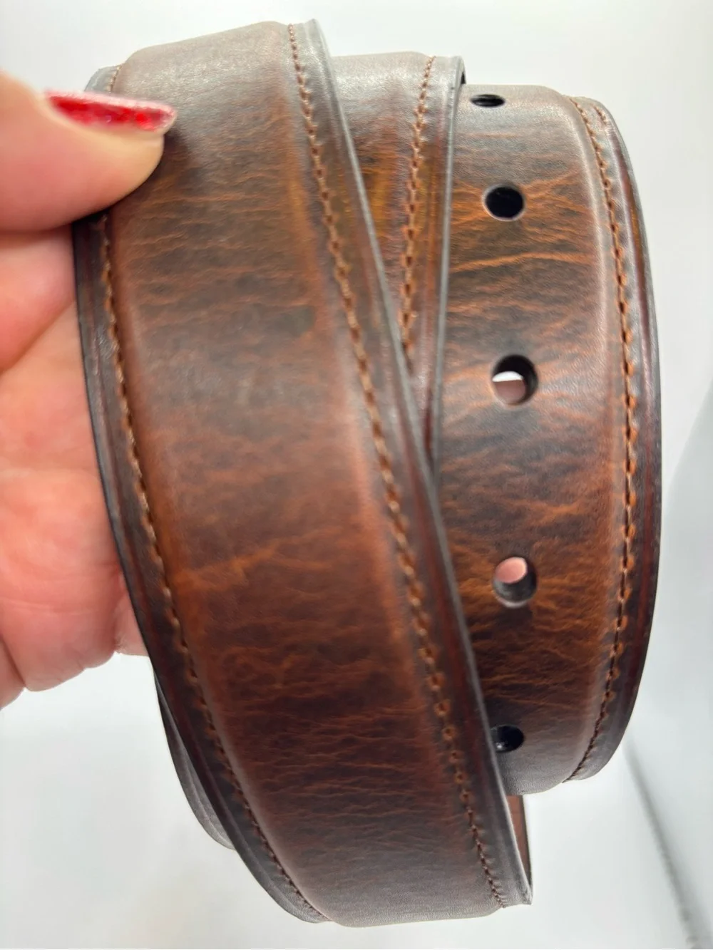 New Columbia Men's Dark Brown Two Tone Leather Belt Size 50 Stitching Big Tall